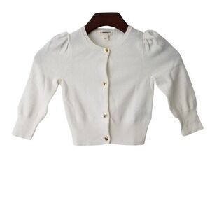J. Crew Crewcuts Girls Puff Sleeve Cardigan Sweater XXS (2-3) White NWT‎ BY063
